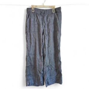 Loft Women's S Linen Viscose Blue Casual Drawstring Cropped Ankle Pants